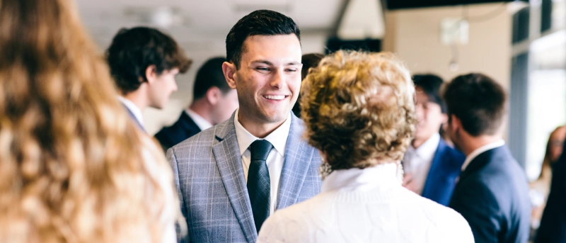 networking student in conversation
